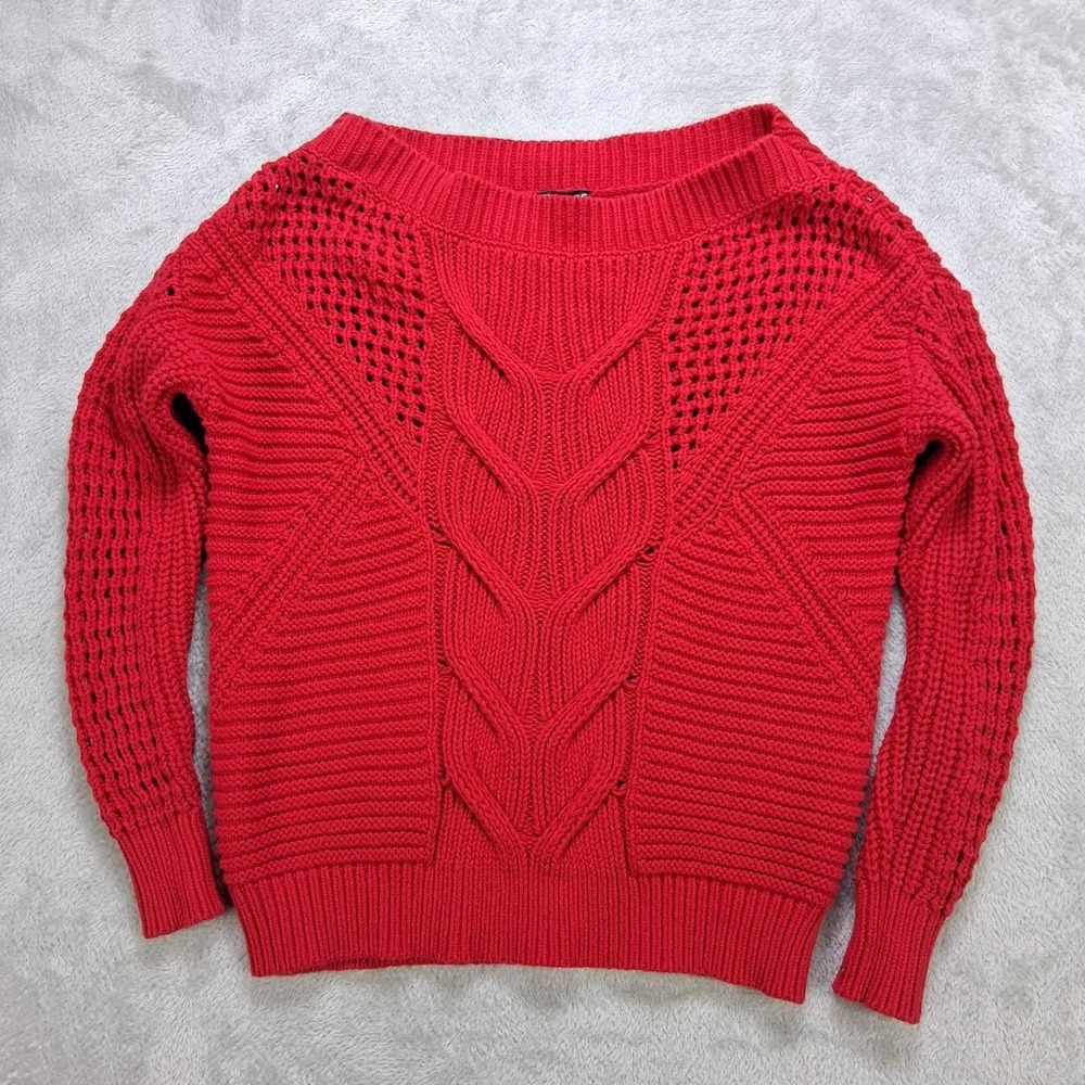 Express Women Red Cable Knit Chunky Sweater XS Cottagecore Coquette Cropped Top